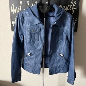 Indigo Thread Co. Blue Faux Leather Jacket NWOT